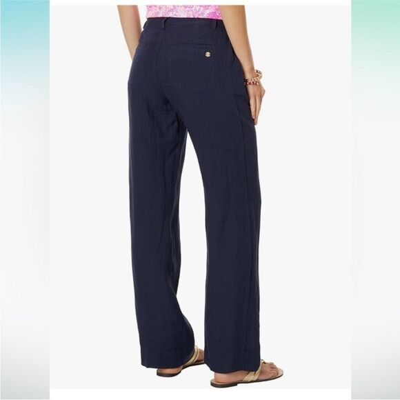 LILLY PULITZER | Breeta True Navy Blue Linen Wide Leg Pants Women’s Size 16 - Picture 13 of 14